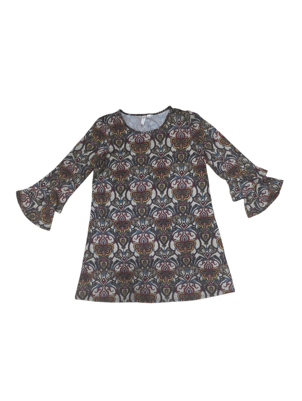 Tacera Multicolor Paisley Bell-Sleeve Casual Knit Dress L